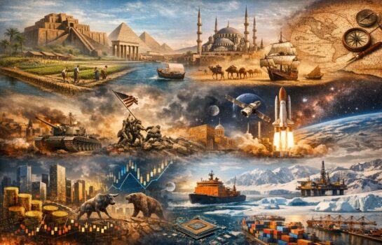 O que move o mundo: como poder, dinheiro, rotas, mídia e tecnologia moldam a história — da Antiguidade à corrida pelo Ártico e pelo espaço